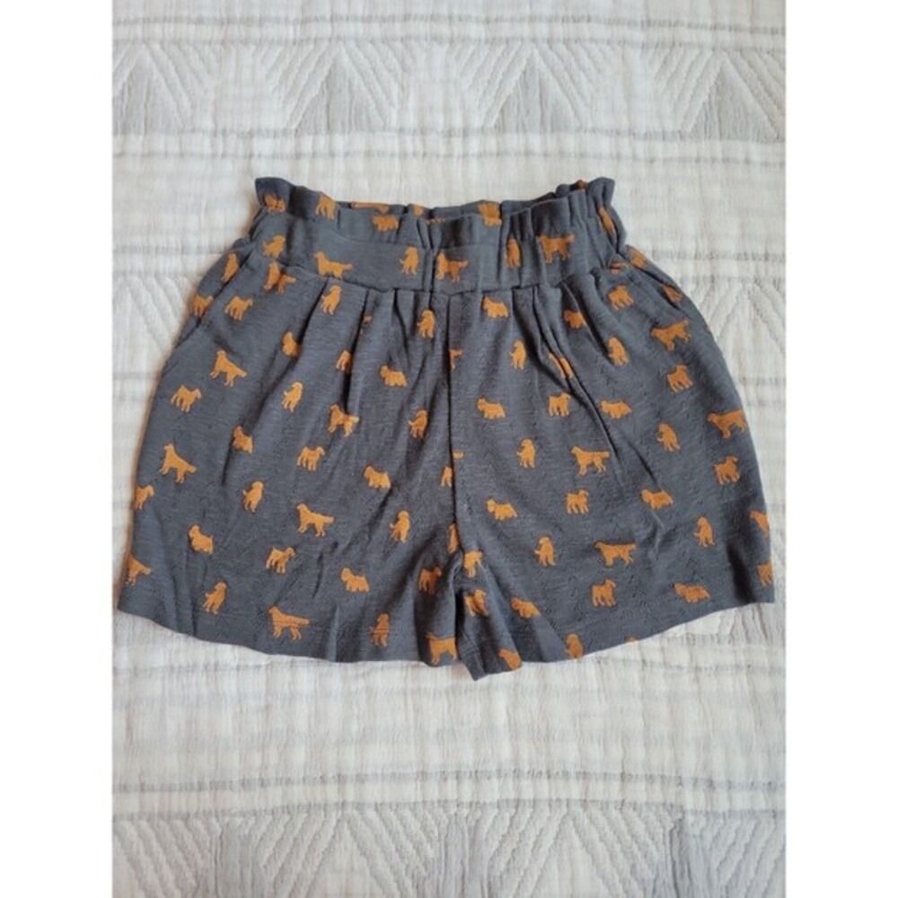Kate Quinn Cotton Pointelle Kids Girls Tiny Terrier Dog Print Grey Paperwaist